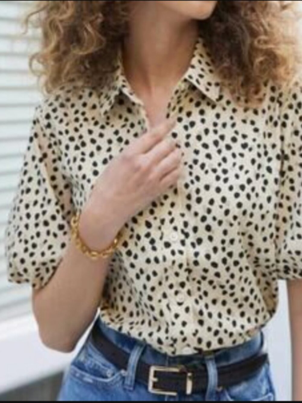 AYR The Puff Piece Button-Down Shirt sz M Leopard Print Preppy Feminine Blouse